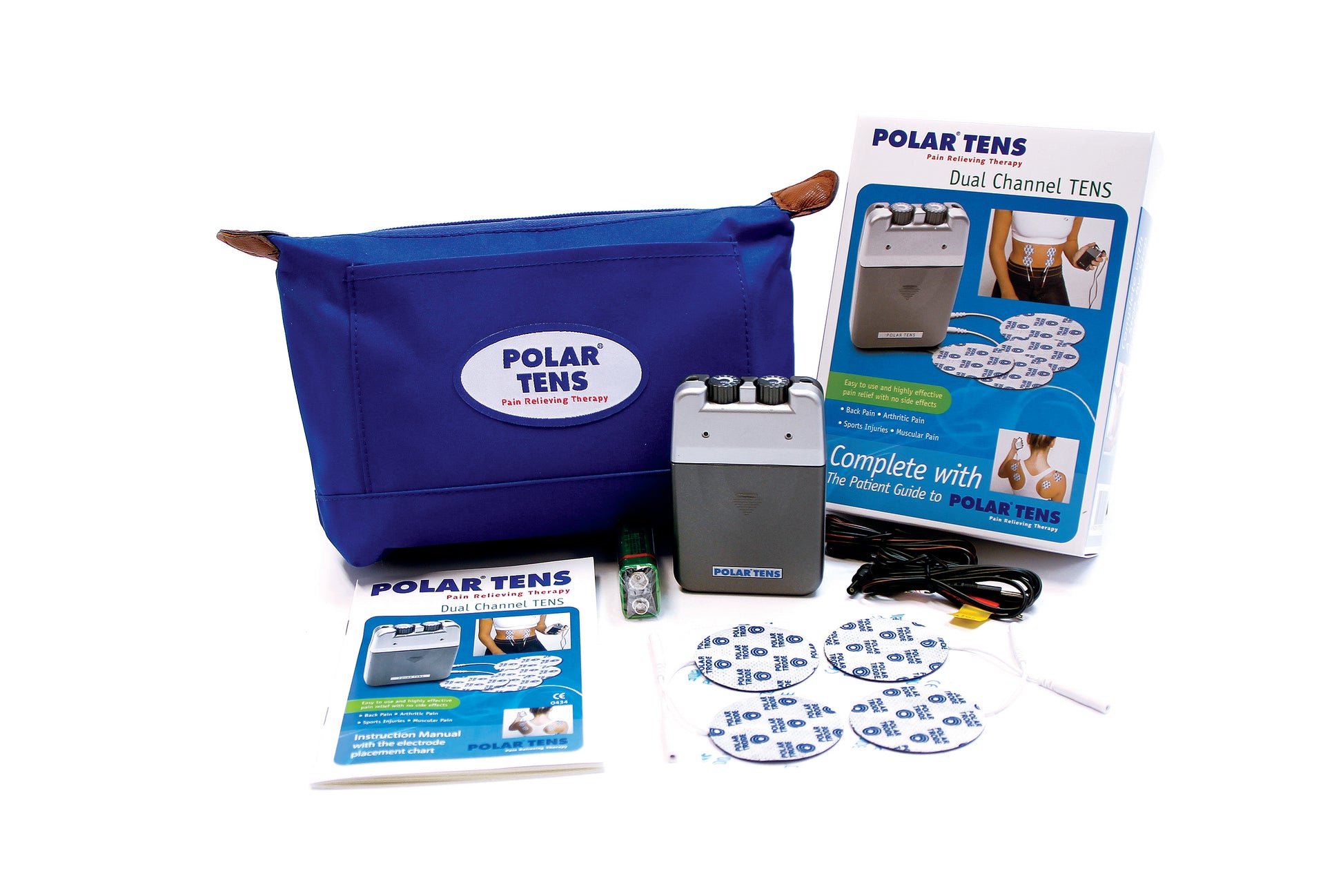 Polar TENS unit with accessories on a white background